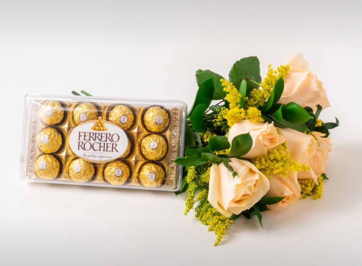 IMG_3646.jpeg Buquê de 8 Rosas Champagne e Chocolate - Imagem 1